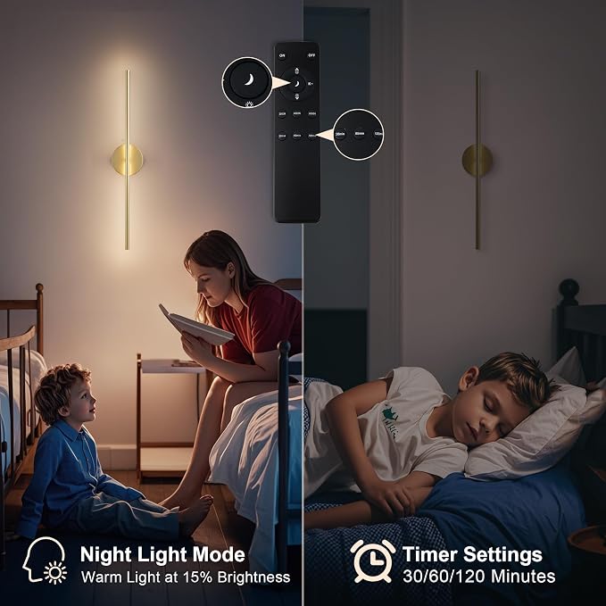 KARTOOSH Removable Battery Operated Wall Sconces with Remote Control 350°Rotate LED Wireless Wall Lights with 3 Color Temperatures & Dimming for Bedroom, Hallway,24.4 Inch (2 Pack)