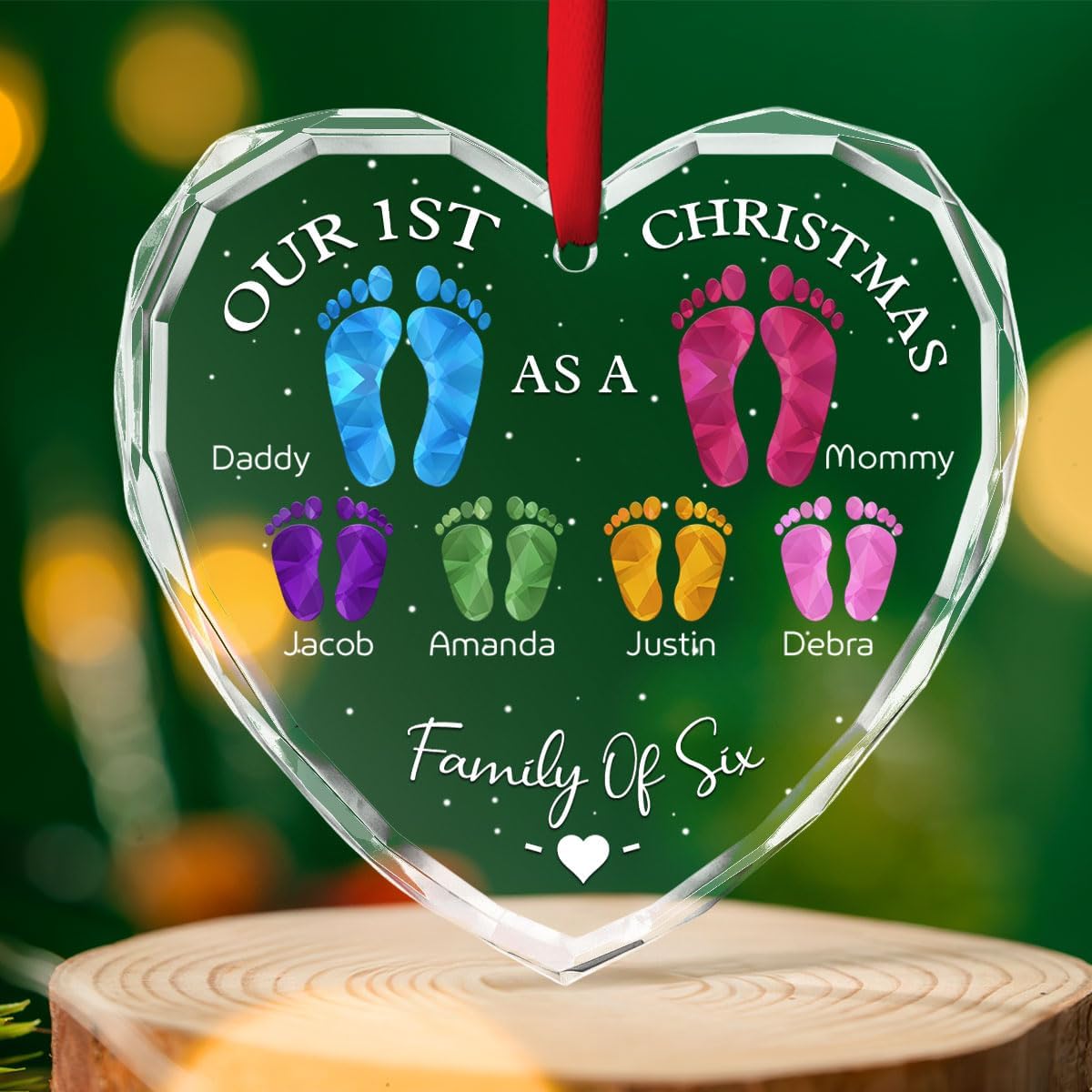 First Christmas As A Family - Personalized Custom Glass Ornament for Family of 7 People and Pets, 1st Xmas Family Ornament 2025 Baby's First Christmas