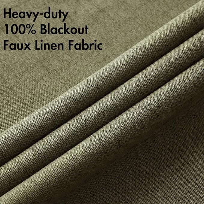 MIULEE Linen Texture Curtains for Bedroom Solid 100% Blackout Thermal Insulated Light Olive Green Curtains Grommet Room Darkening Drapes for Living Room Nursery 52x63 Inch (2 Panels)