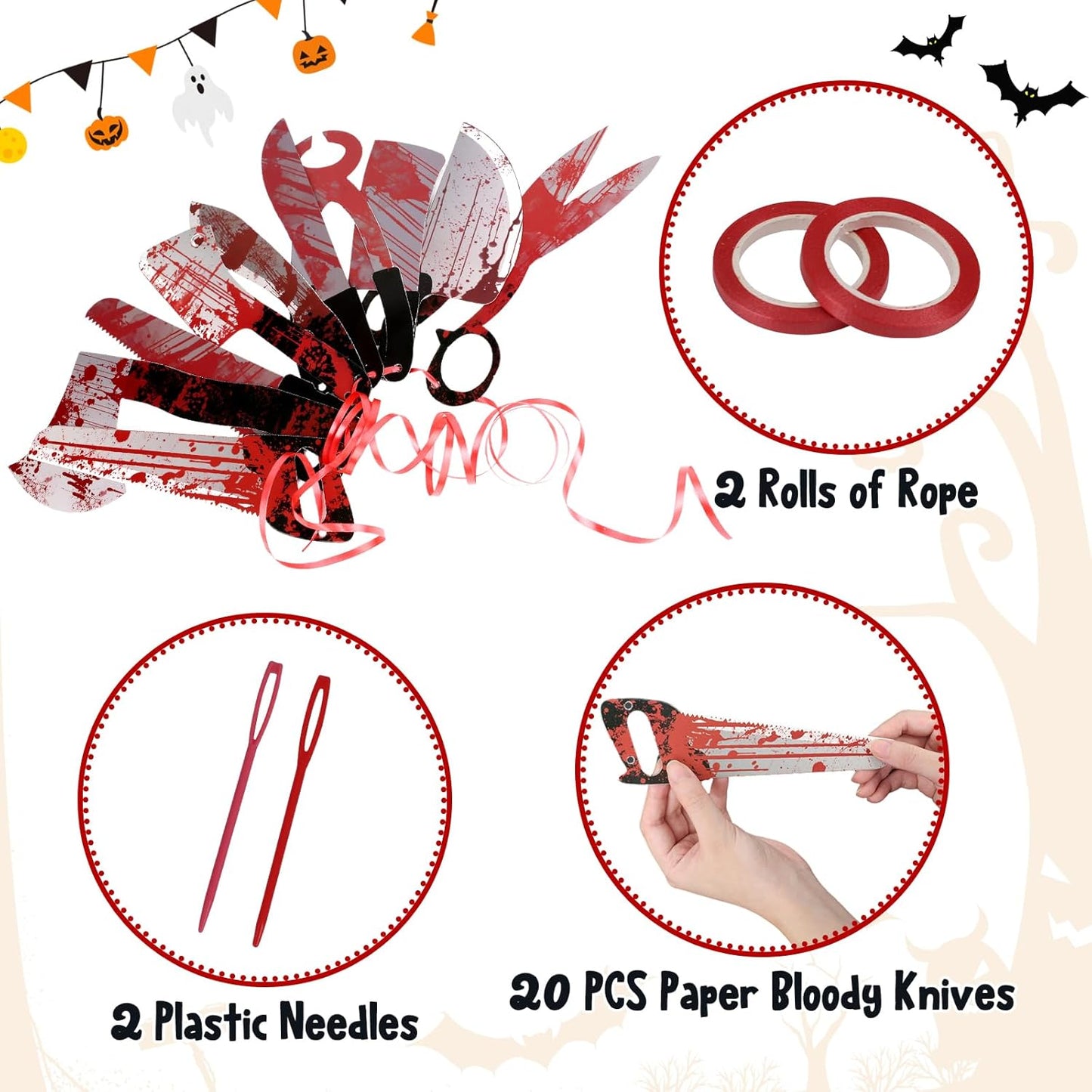 Halloween Decorations, 5 Sheets Wall Decals-Bloody Handprint Stickers, 2 Pack Halloween Banners and 2 PCS Caution Tape Rolls 3inx30ft for Indoor, Outdoor, Party Decor, Haunted Mansion