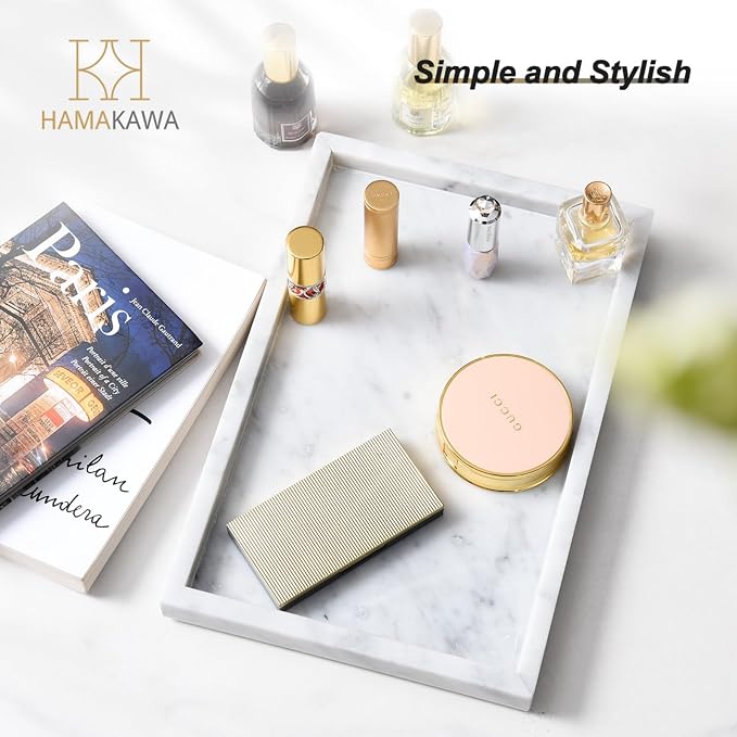Italian White Marble Vanity Tray, Real Natural Bathroom Tray 12 inch, Carrara White Stone Trays, Large Perfume Trays, Cosmetic Organizer