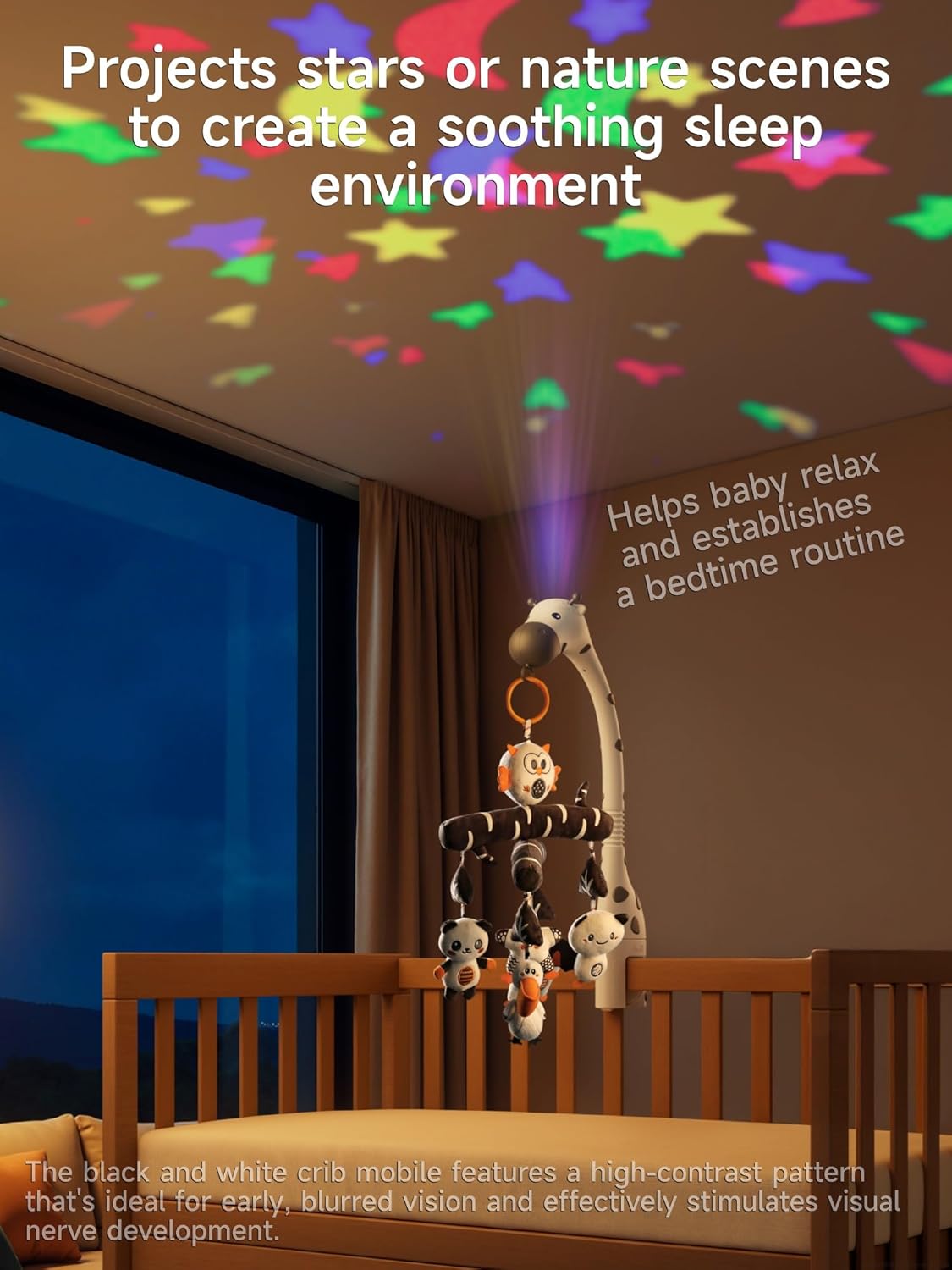 TUMAMA Baby Crib Mobile, Nursery Musical Mobile with Remote Control,Projection Night Light, Music and White Noise, Mute Spin Motor Nursery Sensory Toys for Infant 0 3 6 9 Month Newborn Xmas Gift