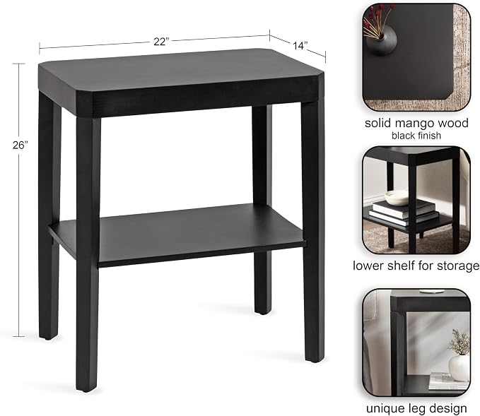 Kate and Laurel Talcott Modern Rectangle Wood Side Table; 22 x 14 x 26; Black; Transitional Decorative Two-Tier End Table for Use as a Bedroom Nightstand or Living Room Accent