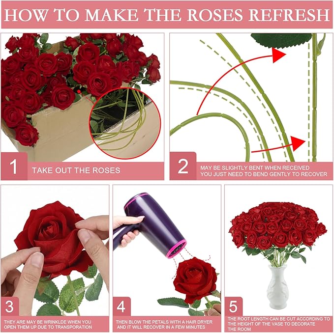 Hananona 50 Artificial Roses in Bulk, Fake Velvet Silk Burgundy Roses Realistic Red Roses for Wedding Centerpieces Flower Arrangement Home Decor (50, Burgundy)