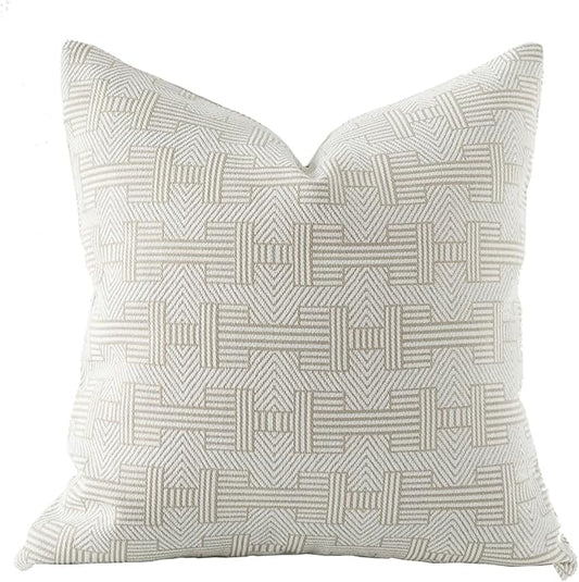 Croker Horse 22x22'' Inches Throw Pillow Cushion Cover - Emma Beige Tawny Birch Stripe Pattern Series Luxury Couch Sofa Pillow for Living Room Bedroom