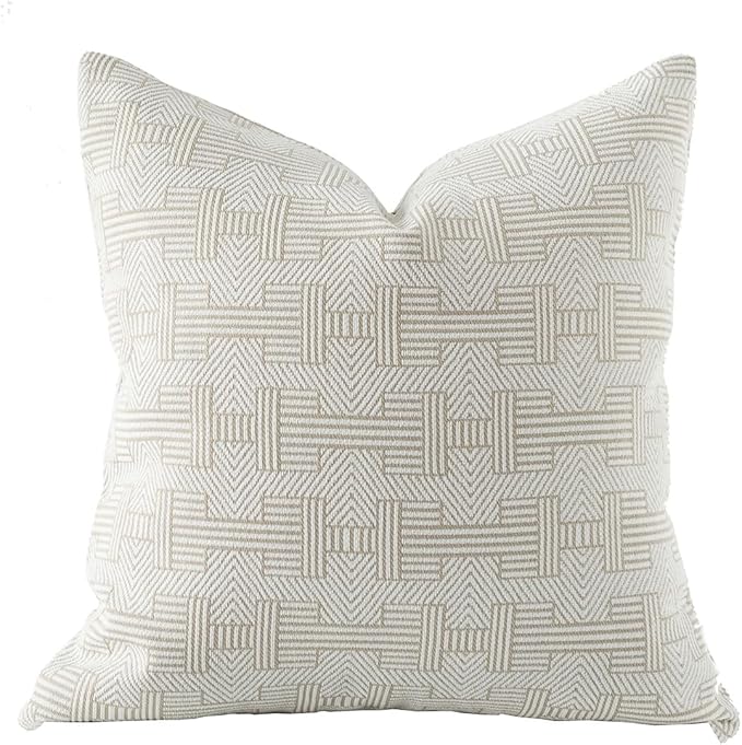 Croker Horse 22x22'' Inches Throw Pillow Cushion Cover - Emma Beige Tawny Birch Stripe Pattern Series Luxury Couch Sofa Pillow for Living Room Bedroom