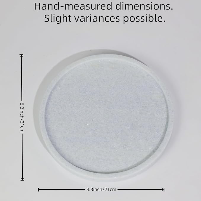 Natural Marble Vanity Tray, Round, 8.3 Inch, with Anti-Slip Pads, for Bathroom, Jewelry, Perfume Display, Coffee Table Decor (Blue Quartz)