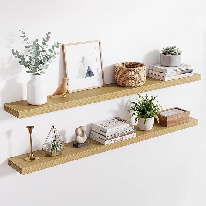 Acovy 55in Long Floating Shelves for Wall Set of 2, Wood Wall Shelves for Bathroom Bedroom Kitchen Living Room Laundry Room, Modern Floating Shelf for Home Decor
