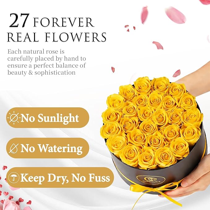 Chosiarose Forever Flowers Preserved Roses - 27 Preserved Flowers for Delivery Forever Yellow Rose Gifts for Women Her Mom Gifts for Birthday Anniversary Flower Gift for Women Wife Grandma Mothers Day