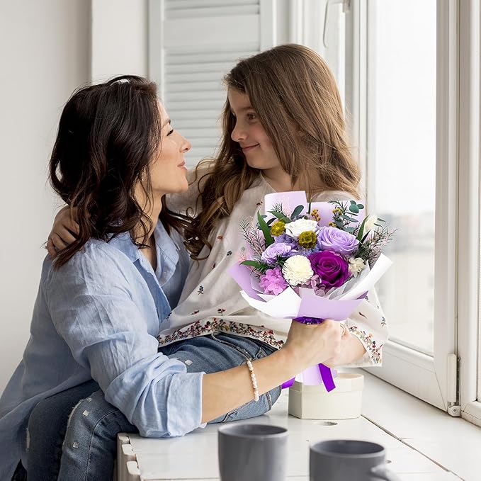 FNCHAI Forever Flowers Bouquet, Real Preserved Roses in Box for Delivery, Perfect for Valentine's Day, Anniversary, Graduation, Birthday Gift for Her or Him (purple)