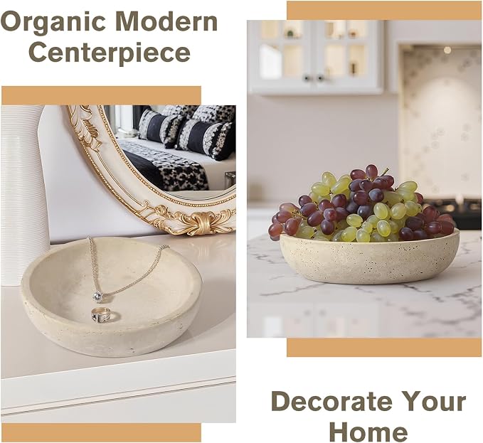 Marble Bowl Decorative, 7.8’’ Entryway Travertine Bowl For Keys Fruit Candy Jewelry, Natural Stone Bowls for Entry Table, Organic Modern Home Decor for Centerpieces, Beige