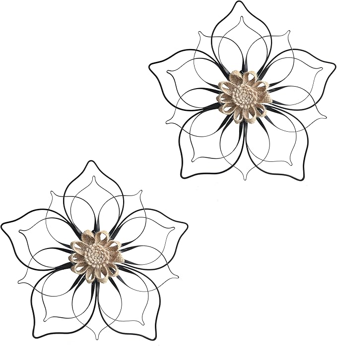 Remenna Metal Flowers Wall Decor, Metal Rustic Wall Art Decoration Farmhouse Wall Decorations Multiple Floral Hanging Decor for Bathroom Living Room Home Office Garden Kitchen (Black -2)