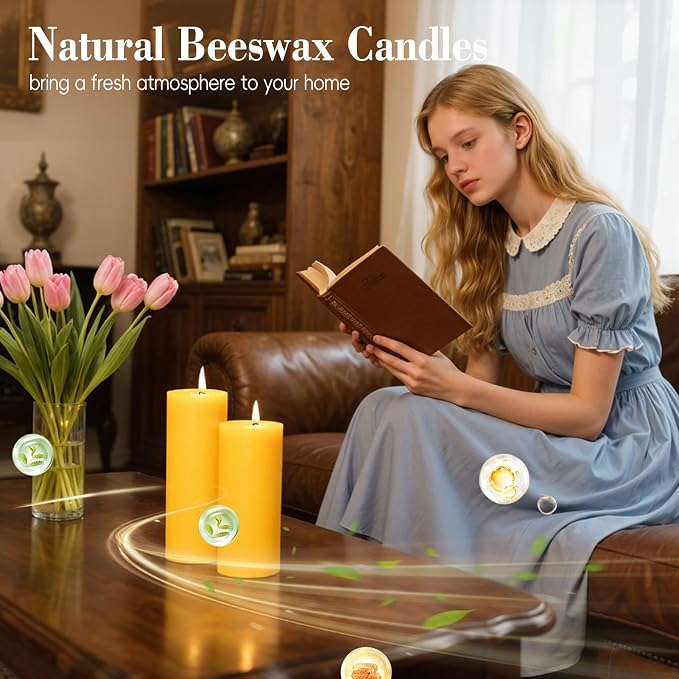 3 Pack Beeswax Pillar Candles,60 Hour Unscented Yellow Beeswax Candle | 2x6 Inch,Organicn Natural 100% Pure Bees Wax Candles for Home,Emergency, Non-toxic Dripless Pillar Candle Bulk