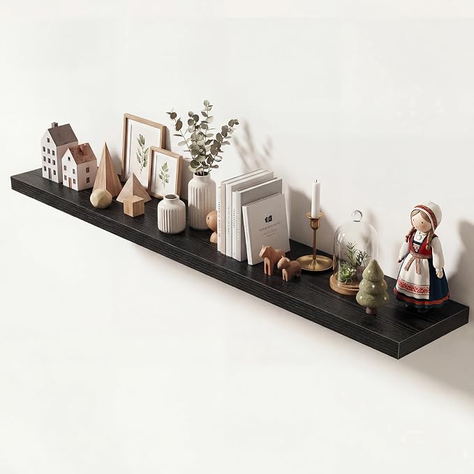 Dreamland 72 Inches Floating Shelves for Wall,9.3" Deep Long Floating Shelves Set of 1,Large Display & Storage Shelf,Wall Shelf for Bathroom Bedroom Living Room Kitchen Office,Black