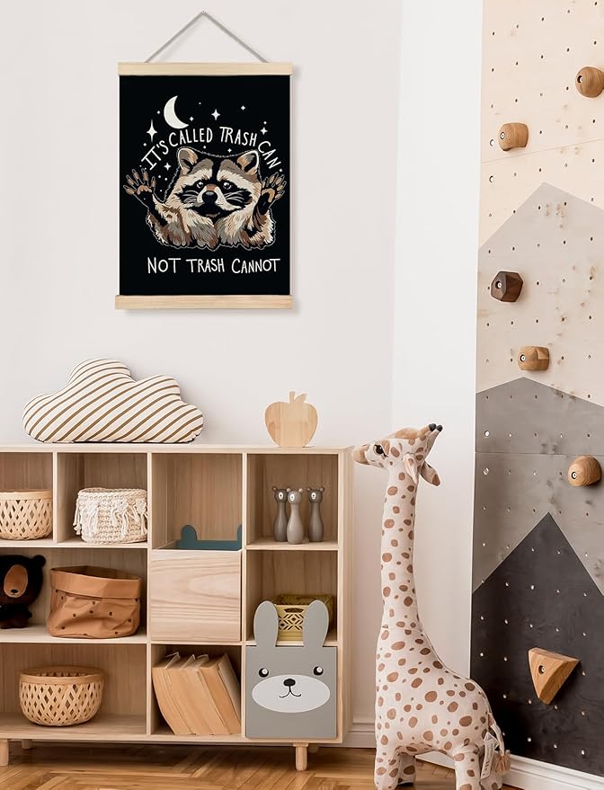 Foritho Funny Motivational Raccoon Meme Poster Wall Art Framed for Office Dorm Home, Sarcastic Work Trash Panda Office Canvas Prints Wall Decor for Coworkers Women Men, 12x16 Inch - Black