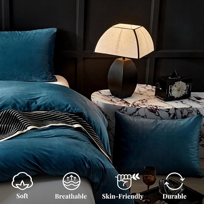 WARMDERN Blue Flanne Velvet Duvet Cover Queen Sizel Duvet Cover Bedding Sets, 3pcs Ultra Soft Luxury Textured Modern Crystal Velvet Duvet Covers with Zipper Closure(Blue, Queen)