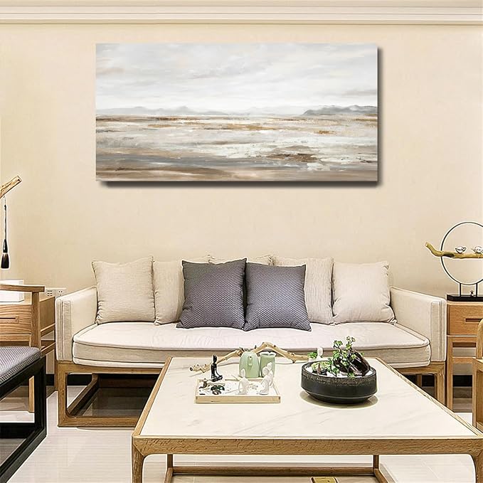 TRAIN2 ART Abstract Wall Art Canvas Wall Art for Living Room Brown and Grey Ocean Wall Decor Large Artwork for Bedroom Home Office 20"x40"