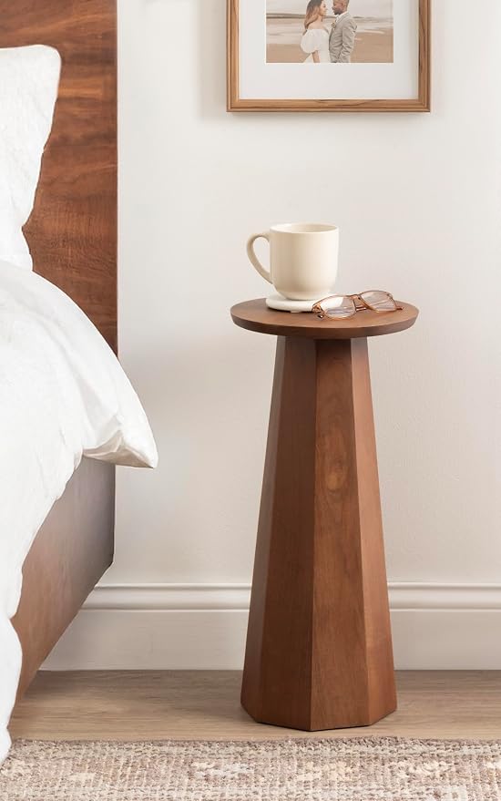 Kate and Laurel Hemingson Modern Mango Wood Round Drink Table, 10 x 10 x 22, Walnut Brown, Mid-Century Circle Pedestal Table for Use as Bedroom Nightstand, Indoor Plant Stand, or Living Room Accent