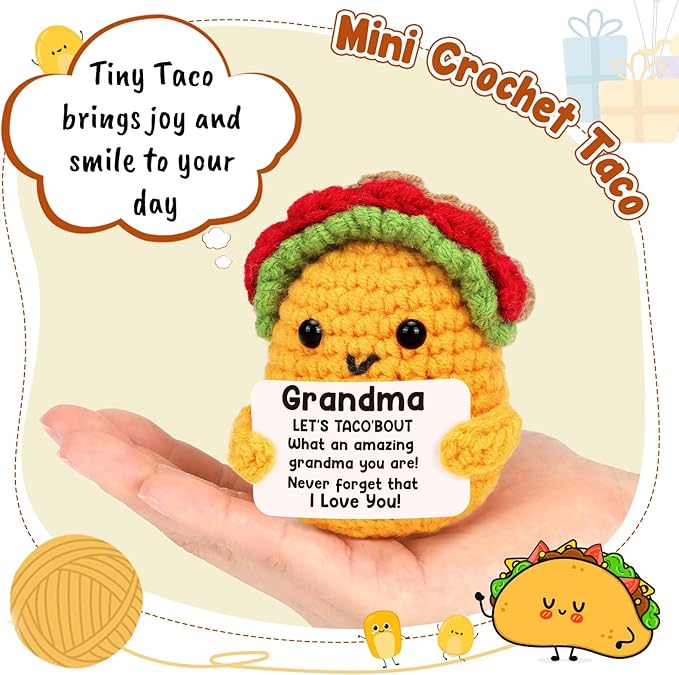 LuoHere Grandma Gifts Mothers Day Birthday Gifts for Grandmother from Grandkids, Gigi Gift for Great Best Grandma Ever Mothers Day Christmas Funny Granny Grandparents Mimi Nana Handmade Crochet Taco