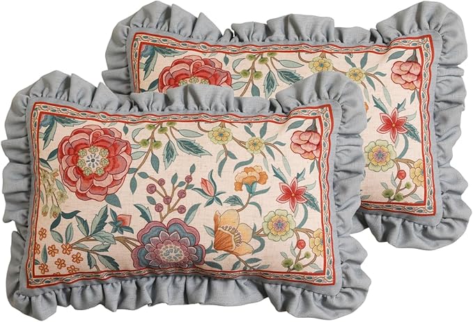 bilin gaier Linen Throw Pillow Covers,20"x12" Set of 2-Flowershadow A | Designer Vintage Elegant Rectangle Pillow Cover,Concealed Zipper,Floral Pattern,Sofas,Bedroom,Living Room,Lounge Chairs
