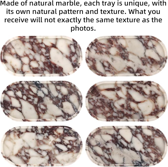 Oval Marble Bathroom Vanity Tray, Natural Luxury Marble Home Kitchen Bathroom Table Tray, Stone Decorative Countertop Tray for Coffee Perfume Jewelry (Calacatta Viola, 12" x 6" x 0.8")