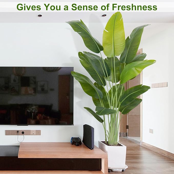 Lifelike Bird of Paradise Artificial Plant,6.6ft Faux Banana Leaf Tree with 15 Trunks - Perfect Indoor Silk Floor Plant for Home Decor in Living Room, Office, and Bedroom (Set of 2)