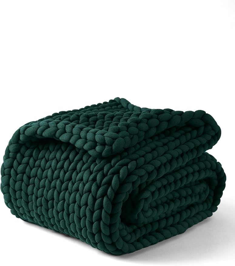 YnM Chunky Throw Blanket, Medium-Weight, Hand Knitted, Skin Friendly, Ventilated and Breathable, Machine Washable, Home Décor Piece for Couch, Sofa and Bed (Pacific Green, 50x70 Inch)