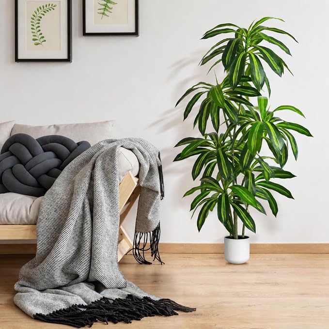 Artificial Dracaena Tree 6FT – Tall Artificial Indoor Tree, Large Indoor Plant for Living Room & Home Decor, Big Faux Floor Plant for Bedroom, Office, Apartment, Realistic Tree Decor Indoor