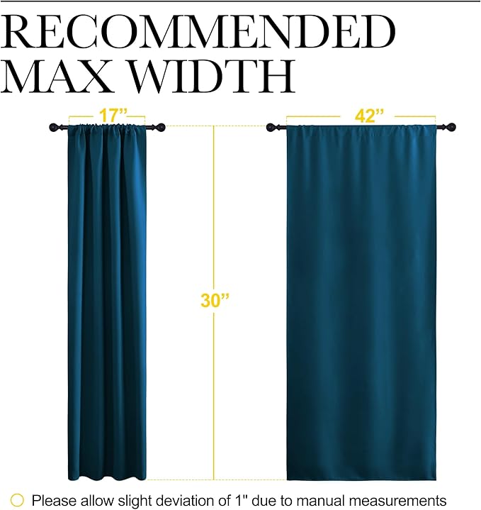 NICETOWN 2 Panels Blackout Curtains, Rod Pocket Thermal Insulated Drapes for Kitchen, Heavy Duty Small Window Treatment for Dorm Room, Studio Apartment, Basement (Moroccan Blue, W42 x L30)