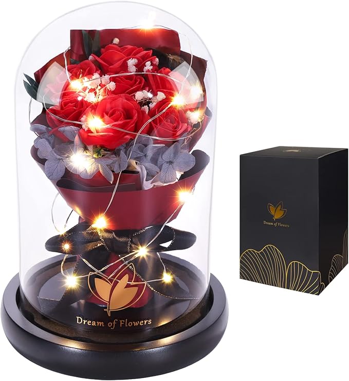 Valentines Day Gifts for Her-Beauty and The Beast Rose,Lasts Forever Red Roses,Light Up Rose in Glass Dome,Gifts for Women,Birthday Gifts for Mom,Wife,Grandma,Anniversary,Mothers,Thanksgiving