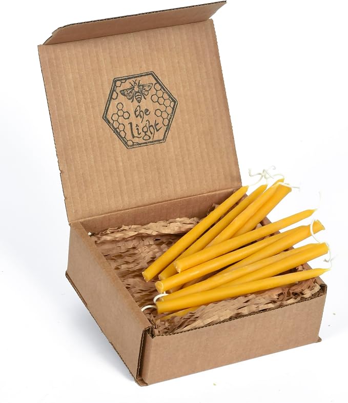 100% Pure Beeswax Taper Candles - Hanukkah, Birthday or Orthodox, All-Natural Handmade Dipped Smokeless Unscented 6" x 0.2" Pack of 24