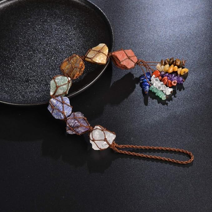 Anjiucc Handmade Hanging Ornaments 7 Chakra Raw Stones Home Decoration Feng Shui Ornament Yoga Meditation car Decoration