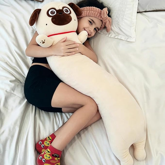 MaoGoLan Super Soft Stuffed Dog Pug Plush Pillow 43 inch Long Puppy Stuffed Animal for Girls Kids Body Pillow, Bulldog Stuffed Animal Pug Lovers Gifts Christmas Valentine's Day Halloween