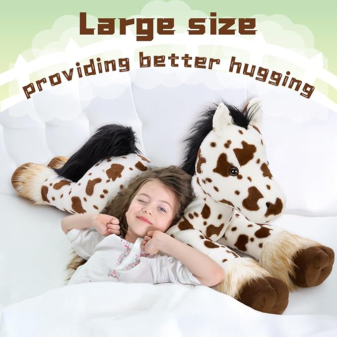 MaoGoLan 47" Giant Horse Stuffed Animal Plush Pillow - Appaloosa Spotted Stuffed Horse Toy for Girl Boy Kid, Ridable Cuddly Stuffed Pony Spotted Horse Plush for Birthday Gift, Baby Shower Party Decor