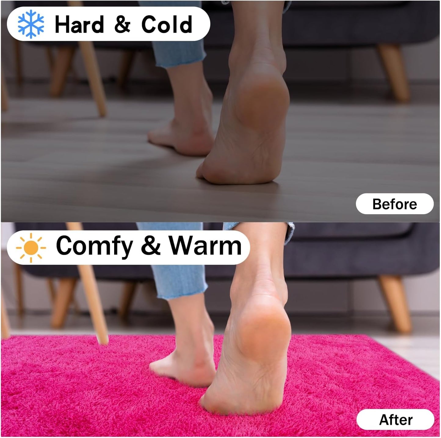 Rezutan Soft Fluffy Rug for Girls Bedroom 2x3 Feet Hot Pink, Fluffy Shag Area Rugs for Living Room Nursery, Fuzzy Cute Bedside Rug for Kids Room Baby Princess Room, Modern Indoor Comfy Plush Carpet