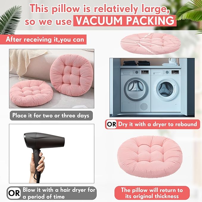 Jerify 4 Pcs Floor Pillow Cushions Large Round Square Large Meditation Floor Pillow for Classroom Adult Meditation Picnic Party Seating Learning Daycare School (Round,Pink)