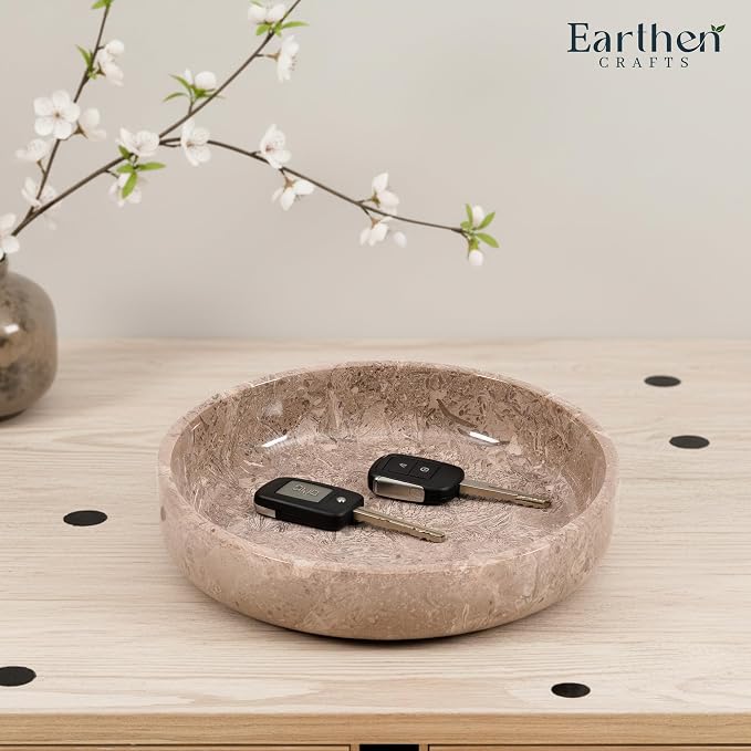 Marble Decorative Bowl 8" Inches Oceanic Handmade Large Fruits Holder for Kitchen Counter Serving, Modern key Bowl, Fruit Dish & Fruit Storage