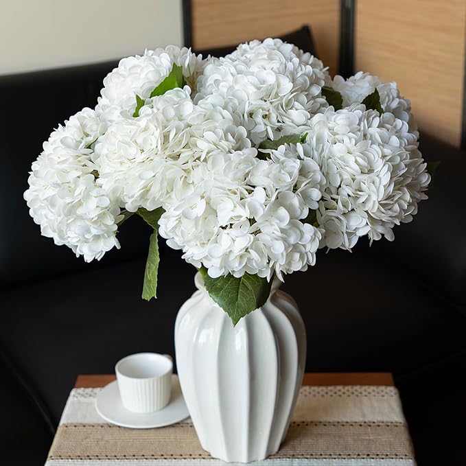 DUYONE 3PCS 22 inch Lifelike Artificial Hydrangea Large Flowers Artificial Flowers Dry Flowers Outdoor Wedding Christmas Office Family Party Living Room Table Decoration (White)