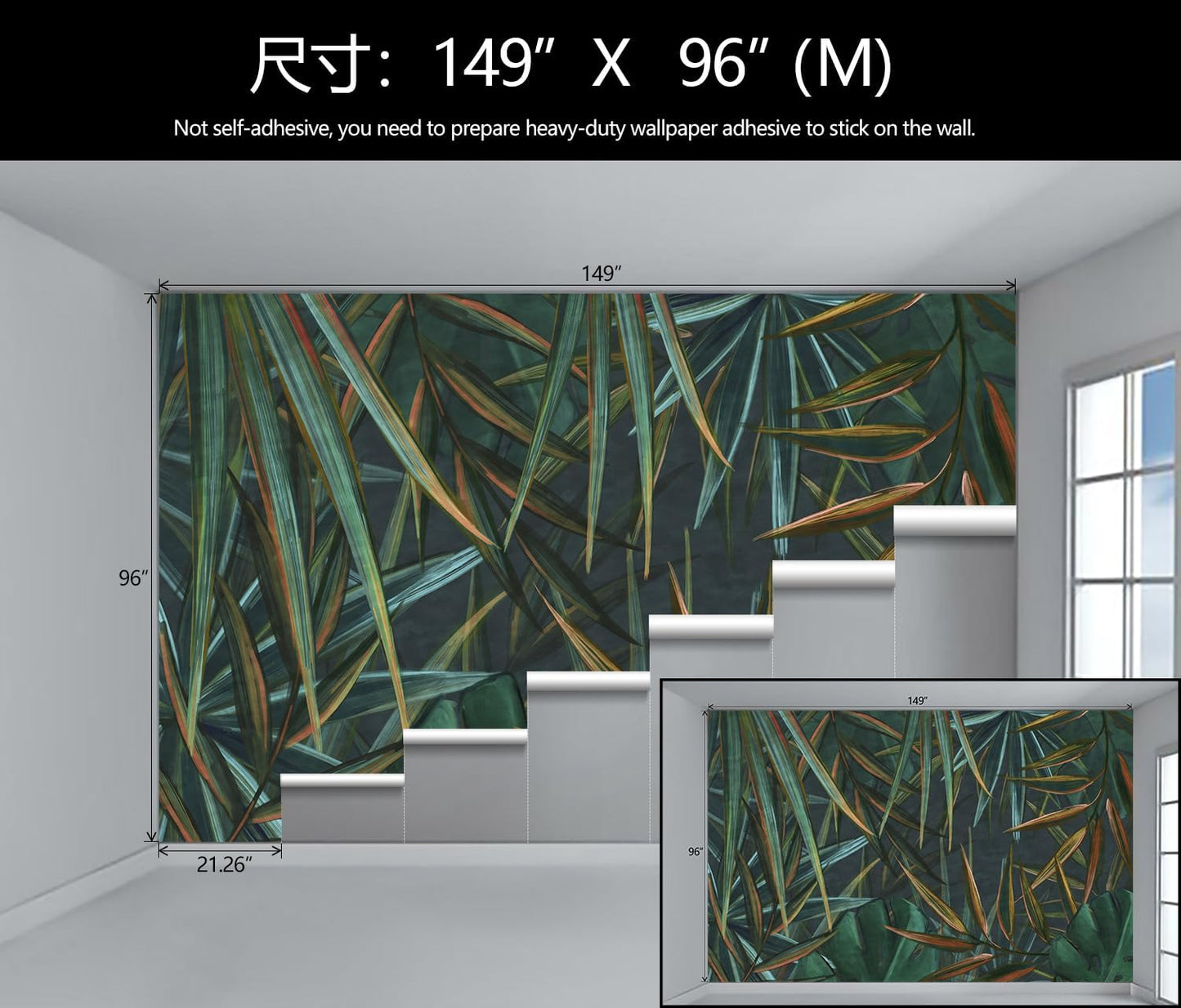Dark Tropical Palm Leaf Wallpaper Mural Oil Painting Style Abstract Leaves Wall Mural (Not Peel and Stick)