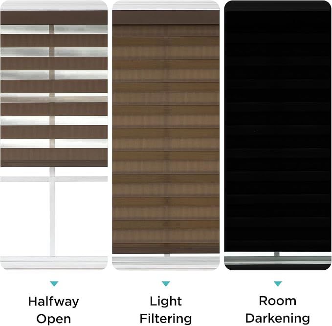 Joydeco Cordless Zebra Blinds (Pro), Dual Layer Light Control Zebra Blinds for Windows, Light-Proof Aluminum Cover, Free-Stop Roller Shades for Home & Office (Coffee, 45" W x 75" H)