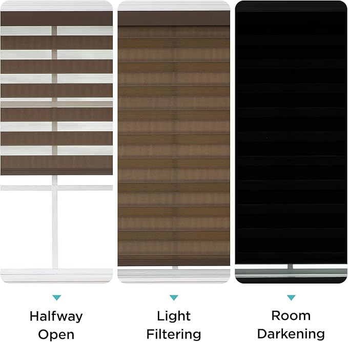 Joydeco Cordless Zebra Blinds (Pro), Dual Layer Light Control Zebra Blinds for Windows, Light-Proof Aluminum Cover, Free-Stop Roller Shades for Home & Office (Coffee, 27" W x 75" H)