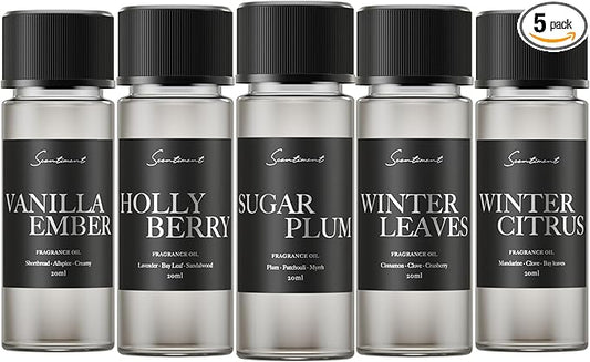 Scentiment Winter Deluxe Discovery Set – Warm Sweet & Spiced Fragrance Oils | Cozy Home Scent Sampler for Cold Air Diffusers (5 x 20 mL)