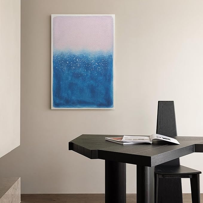 Modern Minimalist Abstract Canvas Wall Art, Textured Sandstone Oil Painting | Original Hand-Painted Purple to Blue Block Artwork, Large Contemporary Wall Decor for Living Room Bedroom Office 24x36 In