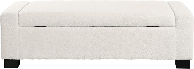 Christopher Knight Home Maddie Living Room Ottoman with Storage, Entryway Boucle Fabric Upholstered Storage Ottoman Bench, Rectangular Sofa Foot Stool, Bedroom End of Bed Bench, Shoe Organizer, Beige