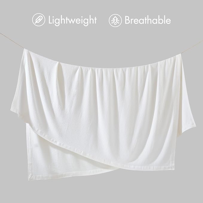 Madison Park 100% Egyptian Cotton Lightweight Summer Blanket, Breathable Waffle Knit Design, Soft Cozy All-Season Throw for Bed, Couch or Sofa, White Twin Size (66"x90")