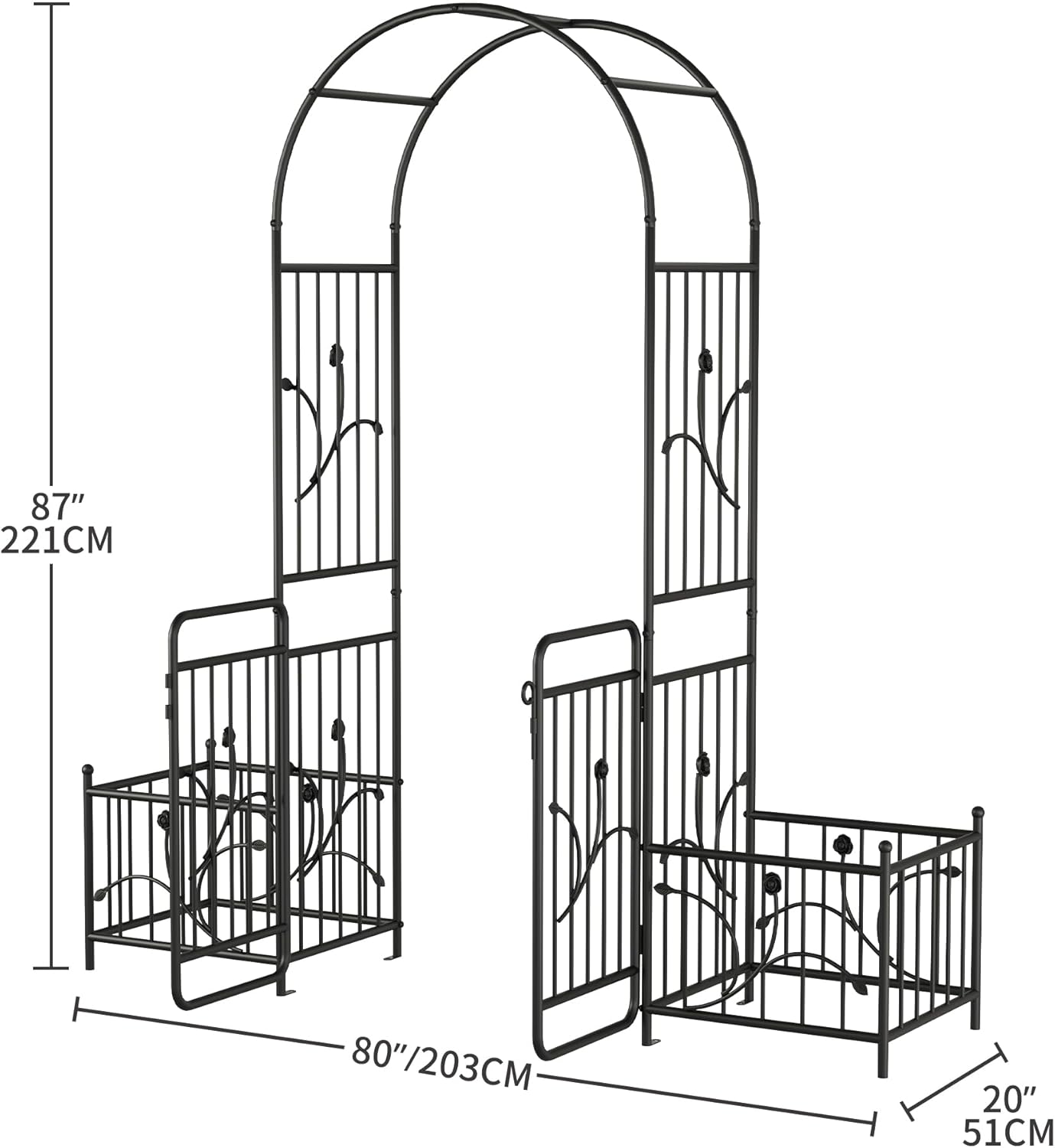 YITAHOME 87" H Metal Garden Arbor with Gate & Planter Boxes, Black Archway for Weddings Ceremonies, Garden Arch Outdoor for Roses & Climbing Plants on Patio, Lawn & Backyard