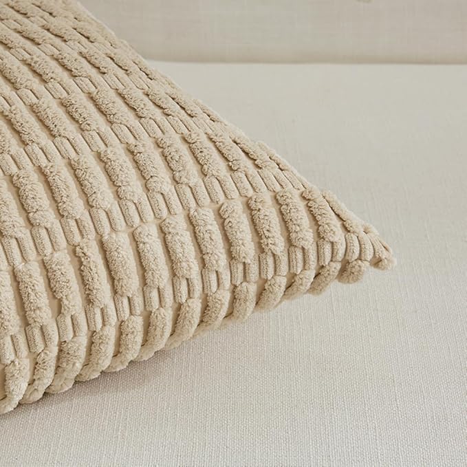 Fancy Homi 4 Packs Decorative Throw Pillow Covers for Living Room Couch Bed, Modern Farmhouse Boho Home Décor Accent Cushion Case, 20" x 12" (Pack of 4), Tan