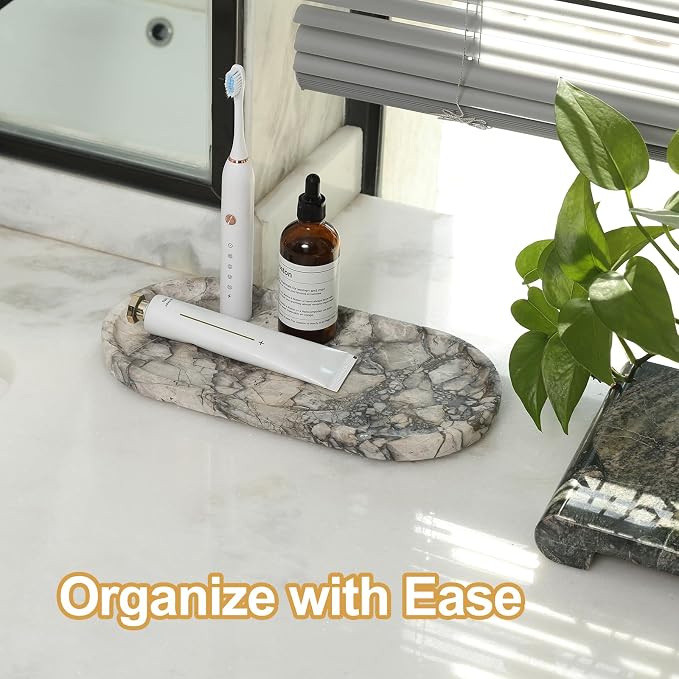 Koville Turkish Natural Travertine Tray, 12"x6" Vanity Decorative Tray for Countertop Organizer, Catchall Tray for Perfume, Candles, Jewelry Dish