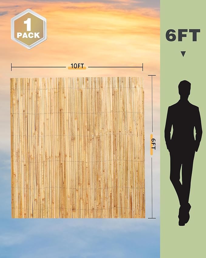 Natural Bamboo Slat Screening for Indoor or Outdoor Garden (6FT x 10FT)