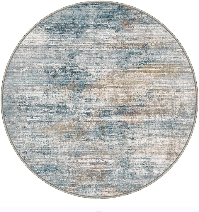 BEIMO Round Rugs 5ft for Living Room Bedroom, Modern Abstract Machine Washable Rug, Large Soft Low Pile Indoor Floor Carpet with Non Slip Backing for Dining Room, Teal